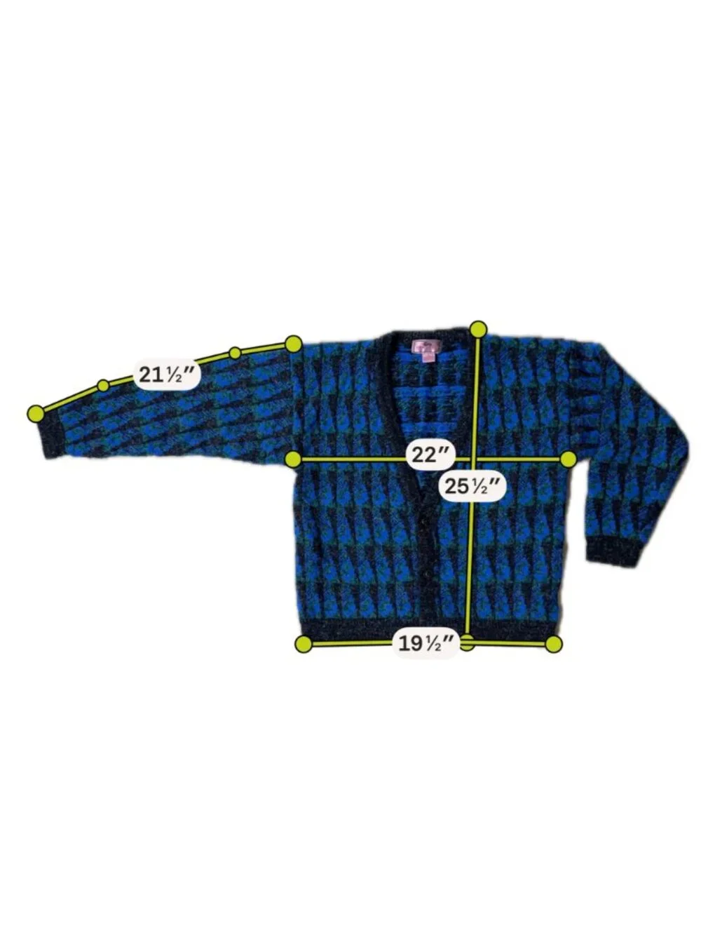 Vintage Cardigan Sweater XL Blue Black Concrete Mix 1980s Hong Kong Geometric - Picture 6 of 6